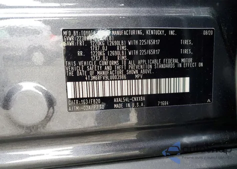 2020 Toyota Rav4 Hybrid Le из США, поврежденный, VIN 4T3M6RFV9LU003986